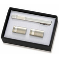 2 Tone Silver Metal Rectangle Cufflinks w/ Matching Tie Clip